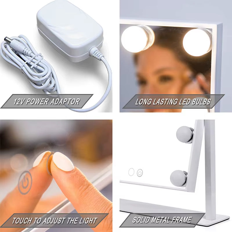 Makeup Mirror with Lights, Vanity Mirror with Lights, Lighted Makeup Mirror, 3 Color Modes, Dimmable Light,360° Rotation