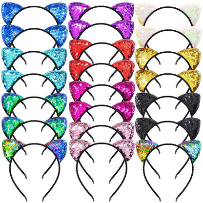 Reversible Sequin Cat Ears Headband Shiny Cat Ear Hair Hoops Cute Bling Hairband Hair Accessories for Women Girl