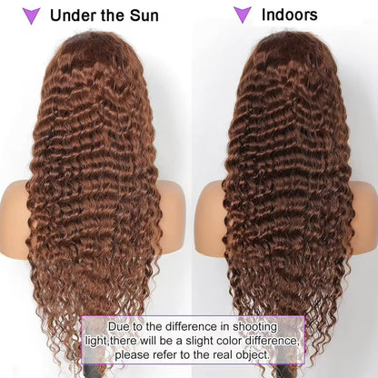 34 Inch Brown Deep Wave Lace Front Wigs Human Hair Chocolate Brown Curly 13X6 HD Lace Frontal Wig Brown Wet and Wavy Glueless Wigs Human Hair 200 Density Pre Plucked Deep Curly Wig Human Hair