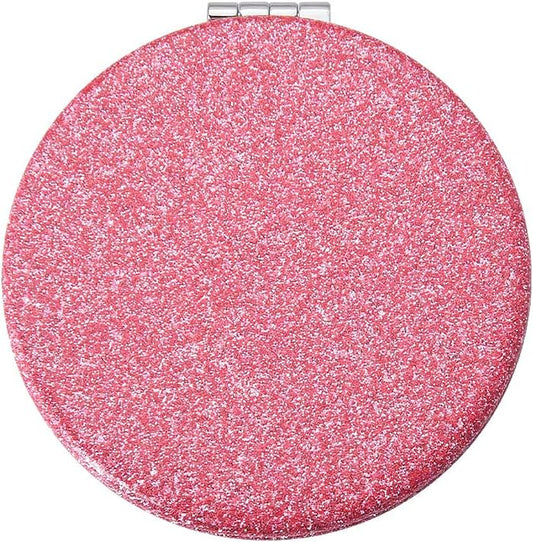 Small Compact Mirror Pink Glitter Makeup Mirror Pocket Mirror for Women Double Sided round Mirror Portable Hand Mirror Folding Compact Mirror for Purses Pocket Mirrors for Women Girls