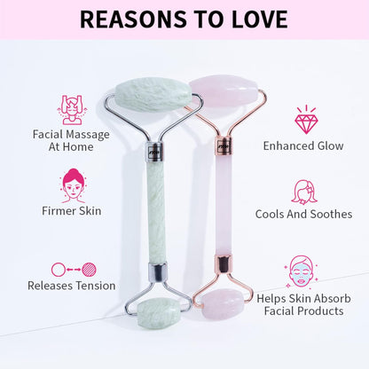 Face Massage Rollers - Enhances Glow and Firms Skin - Helps Absorb Facial Products - Releases Tension - Rose Quartz - 1 Pc