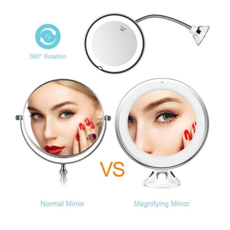 360 Swivel 10X Magnifying Bright LED Lighted Makeup Mirror