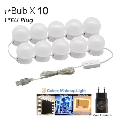 10 LED Detachable Bulbs Professional Makeup Mirror Lamp USB Power Cosmetic Mirror Light Hollywood Dressing Table Vanity Lights