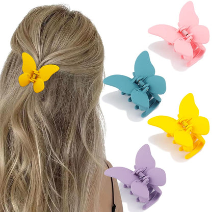 Butterfly Hair Clips - 4 Pcs Cute Non-Slip Clamps with Strong Grip for Women and Girls, 2.6" Matte Jaw Clips for Thin and Medium Hair Accessories