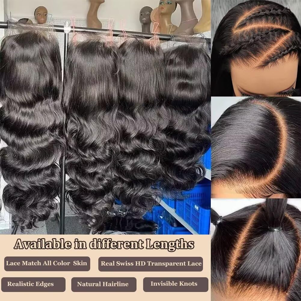 28 Inch Body Wave 13X6 Full Lace Frontal Wigs Human Hair 12A Brazilian Virgin Body Wave 13X6 HD Transparent Lace Front Wigs Human Hair Pre Plucked with Baby Hair Pre Bleached Tiny Knots