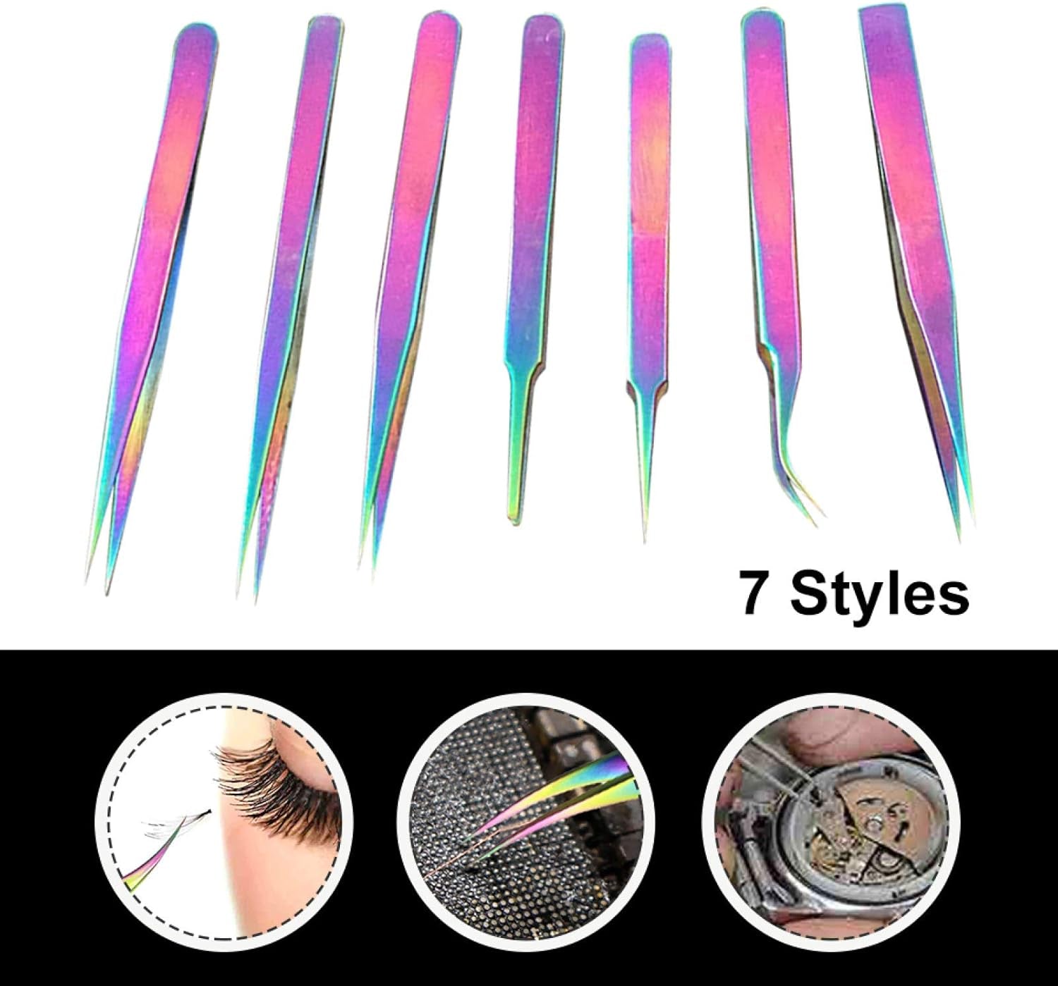 Tweezers, Stainless Steel Dazzling Makeup Eyelashes Home Tool Clip Precision Repair Tool - Multicolor E