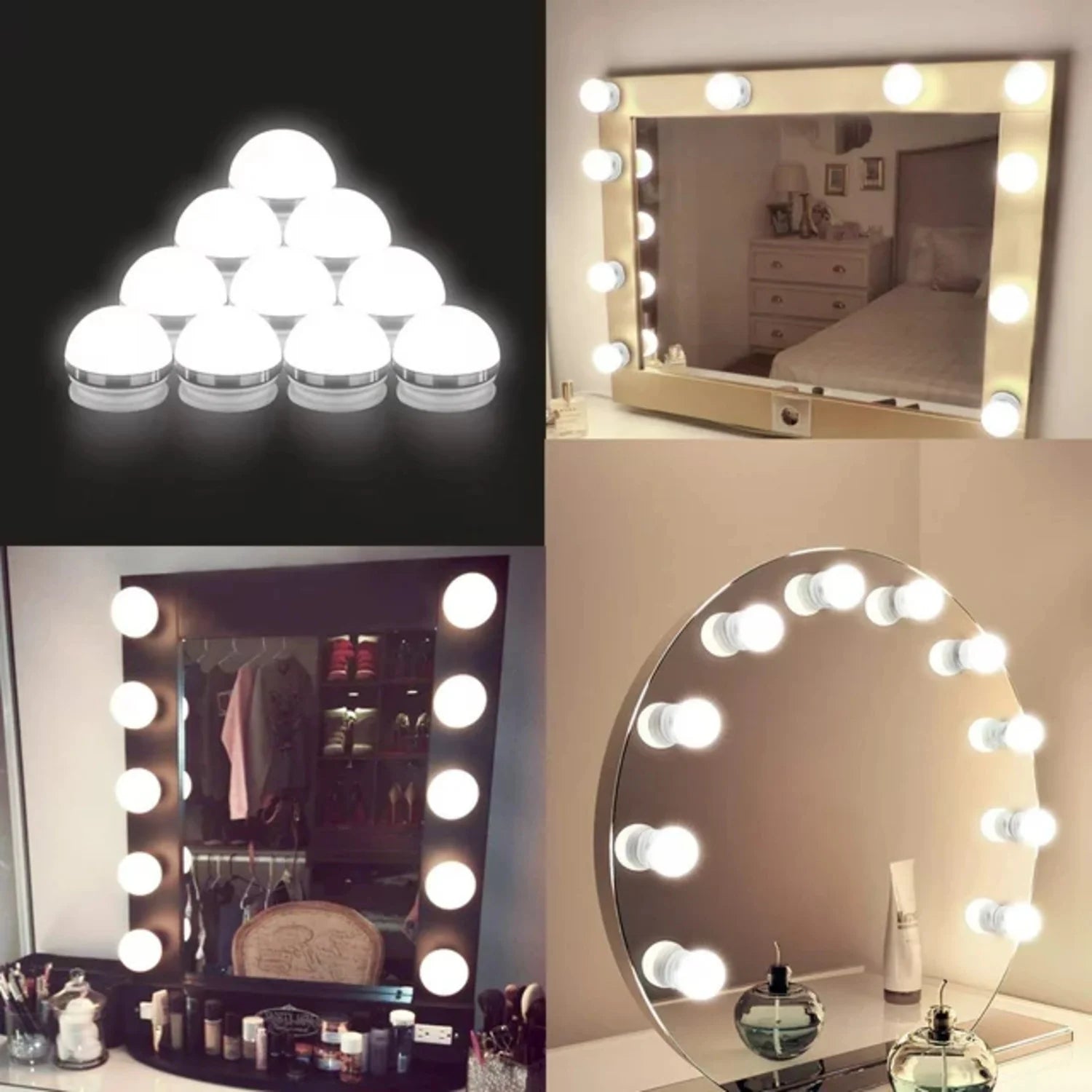 LED Vanity Mirror Lights Kit, Hollywood Style Vanity Lights With10 Dimmable Bulbs, Adjustable Color & Brightness, Power Plug