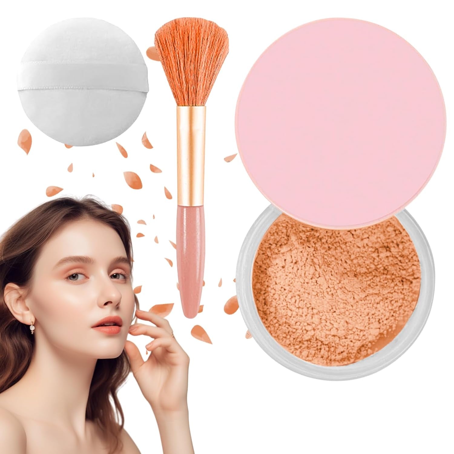 Beauty Blurring Powder, Beauty Pink Setting Powder, Blurring Setting Powder, Beauty Blurring Powder, for All Skin Tones (Orange, A)