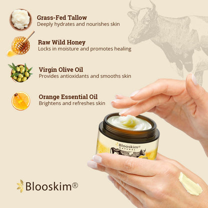 Beef Tallow and Honey Balm, 4.23 Oz, Whipped Grass Fed Beef Tallow Face Moisturizer, Herb-Infused for Women and Men