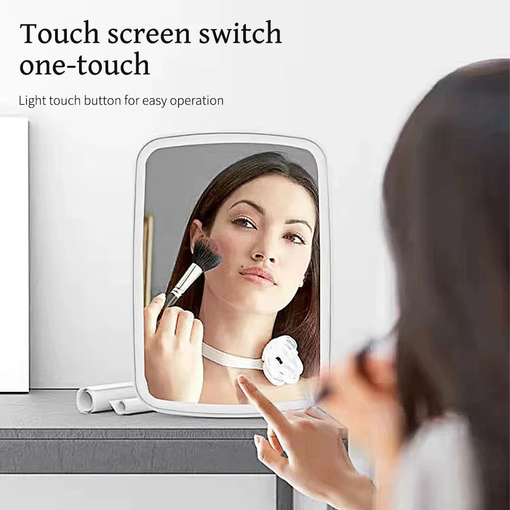 LED Portable Makeup Mirror with Light USB Rechargeable Touch Screen Dimming Makeup Mirror Ladies' Dormitory Beauty Vanity Mirror