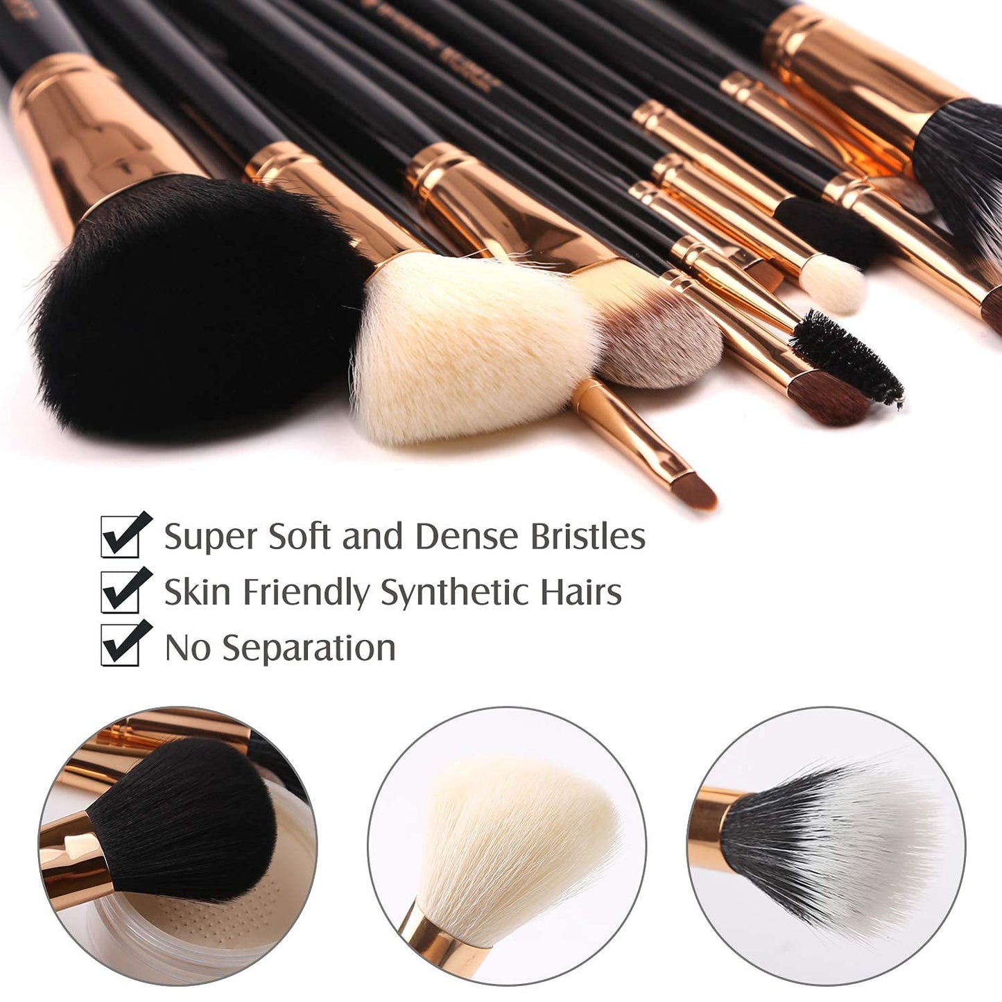 Premium Travel Makeup Brush Set 12 Pieces Essential Cosmetic Tools Synthetic Hair Foundation Powder Eye Cosmetic Brushes with Black Holder