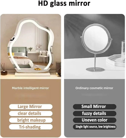 Tabletop Cosmetic Makeup Mirror with Led Lights Lighted Vanity Touchable Dimmable Multi-Color Cloud Mirrors with Stand