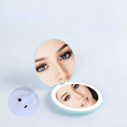 Mini Portable Folding Travel Mirror LED Light Makeup Mirror Compact Mirror 10X Magnification 2-Sided Beauty Makeup round Mirror