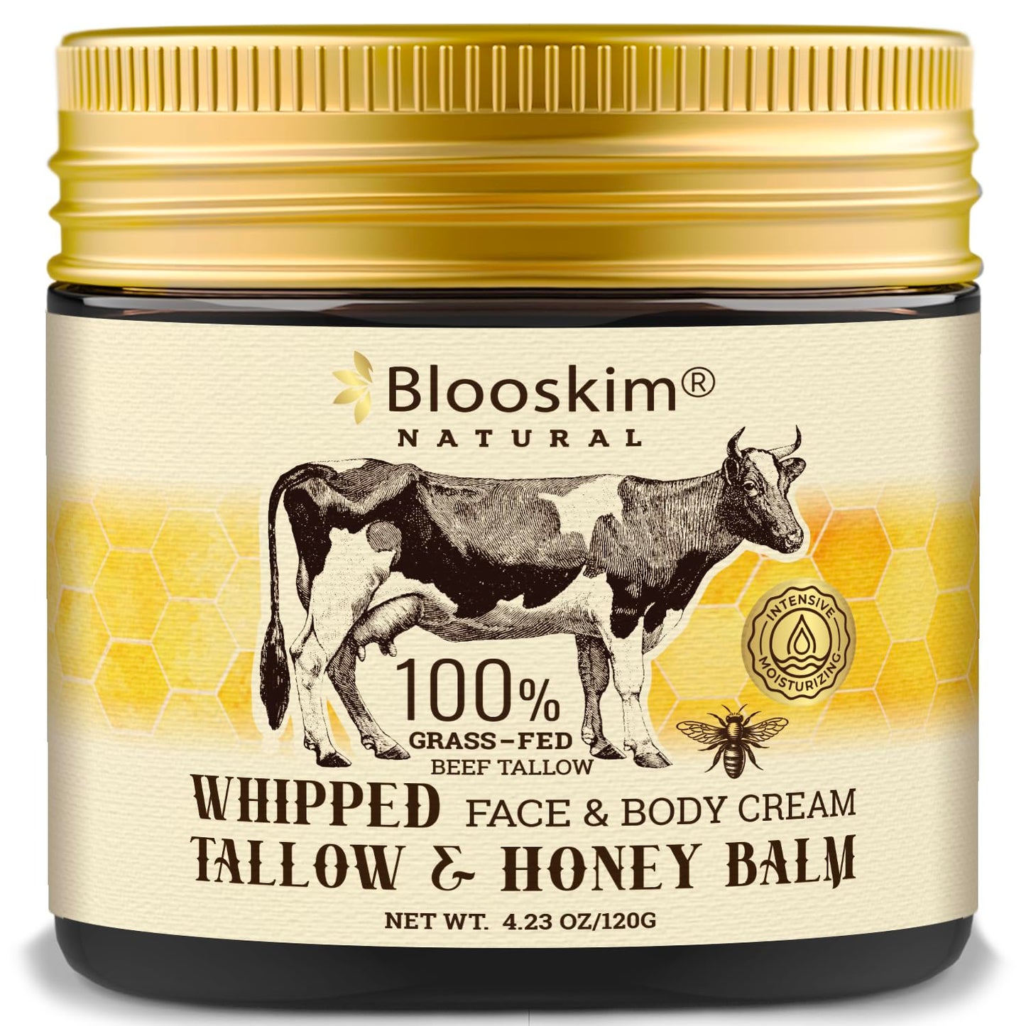 Beef Tallow and Honey Balm, 4.23 Oz, Whipped Grass Fed Beef Tallow Face Moisturizer, Herb-Infused for Women and Men