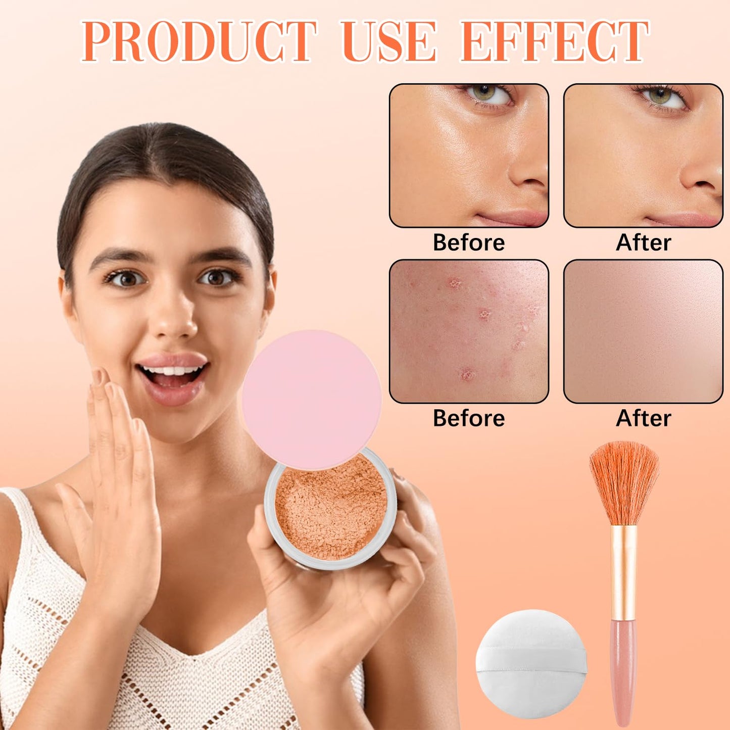 Beauty Blurring Powder, Beauty Pink Setting Powder, Blurring Setting Powder, Beauty Blurring Powder, for All Skin Tones (Orange, A)