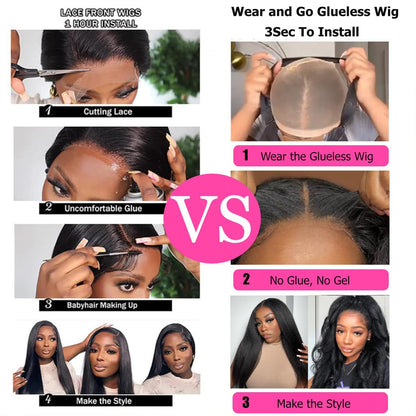 Wear and Go Glueless Wig 180% Density Kinky Straight 5X5 Hd Lace Closure Wigs Human Hair for Beginners Glueless Wigs Human Hair Pre Plucked Pre Cut Lace for Black Women Natural Color 30Inch