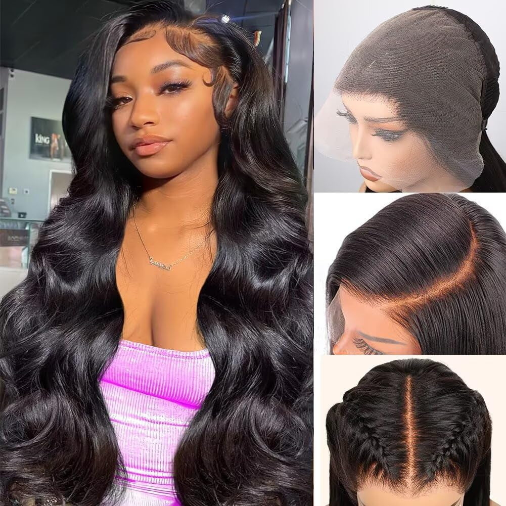 28 Inch Body Wave 13X6 Full Lace Frontal Wigs Human Hair 12A Brazilian Virgin Body Wave 13X6 HD Transparent Lace Front Wigs Human Hair Pre Plucked with Baby Hair Pre Bleached Tiny Knots