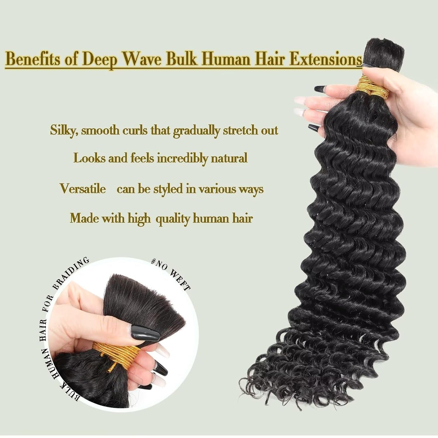 Human Braiding Hair 100G 24 Inch Bulk Deep Wave Human Hair for Braiding Boho Braids Human Hair for Bohemian Knotless Braids Micro Braiding Hair No Weft Human Hair Extensions Natural Black#