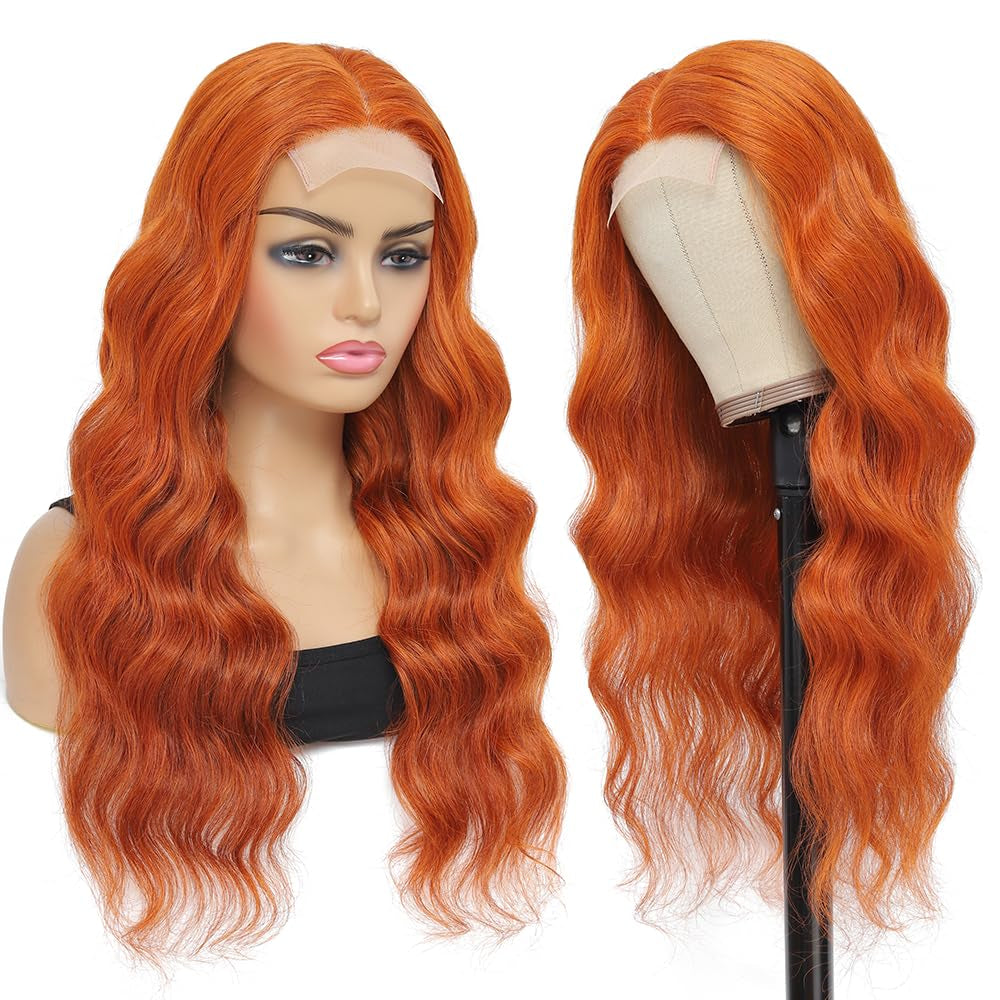 22 Inch Orange Lace Front Wigs Human Hair Body Wave 4X4 Hd Transparent Lace Closure Wig Brazilian Human Hair Pre Plucked with Baby Hair Glueless Wig Human Hair #350 Ginger Colored