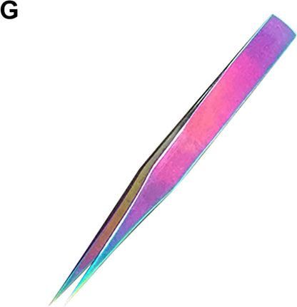 Tweezers, Stainless Steel Dazzling Makeup Eyelashes Home Tool Clip Precision Repair Tool - Multicolor E