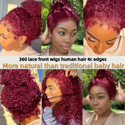 250% Density Deep Wave Lace Front Wigs Human Hair 360 Full Lace Deep Curly Wave Human Hair Glueless Wigs Human Hair Pre Plucked with Baby Hair 360 99J Burgundy Wet and Wavy Human Hair Wig