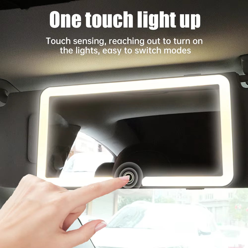 1Pc LED Makeup Mirror Car Touchscreen Gear Adjustment Sun Visor Plate Rearmirror Dimmable Touchscreen Auto Vanity Mirror