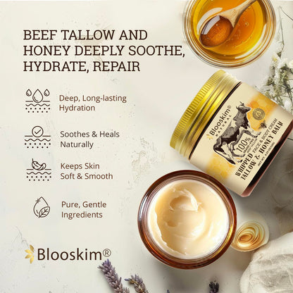 Beef Tallow and Honey Balm, 4.23 Oz, Whipped Grass Fed Beef Tallow Face Moisturizer, Herb-Infused for Women and Men