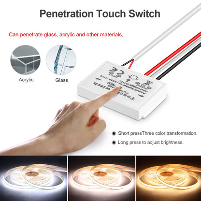 DC24V COB LED Strip Penetrable Glass Touch Dimmer Swtich Makeup Vanity Light DIY Bathroom Dressing Table Mirror Backlight Decor