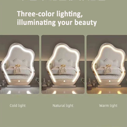 Tabletop Cosmetic Makeup Mirror with Led Lights Lighted Vanity Touchable Dimmable Multi-Color Cloud Mirrors with Stand