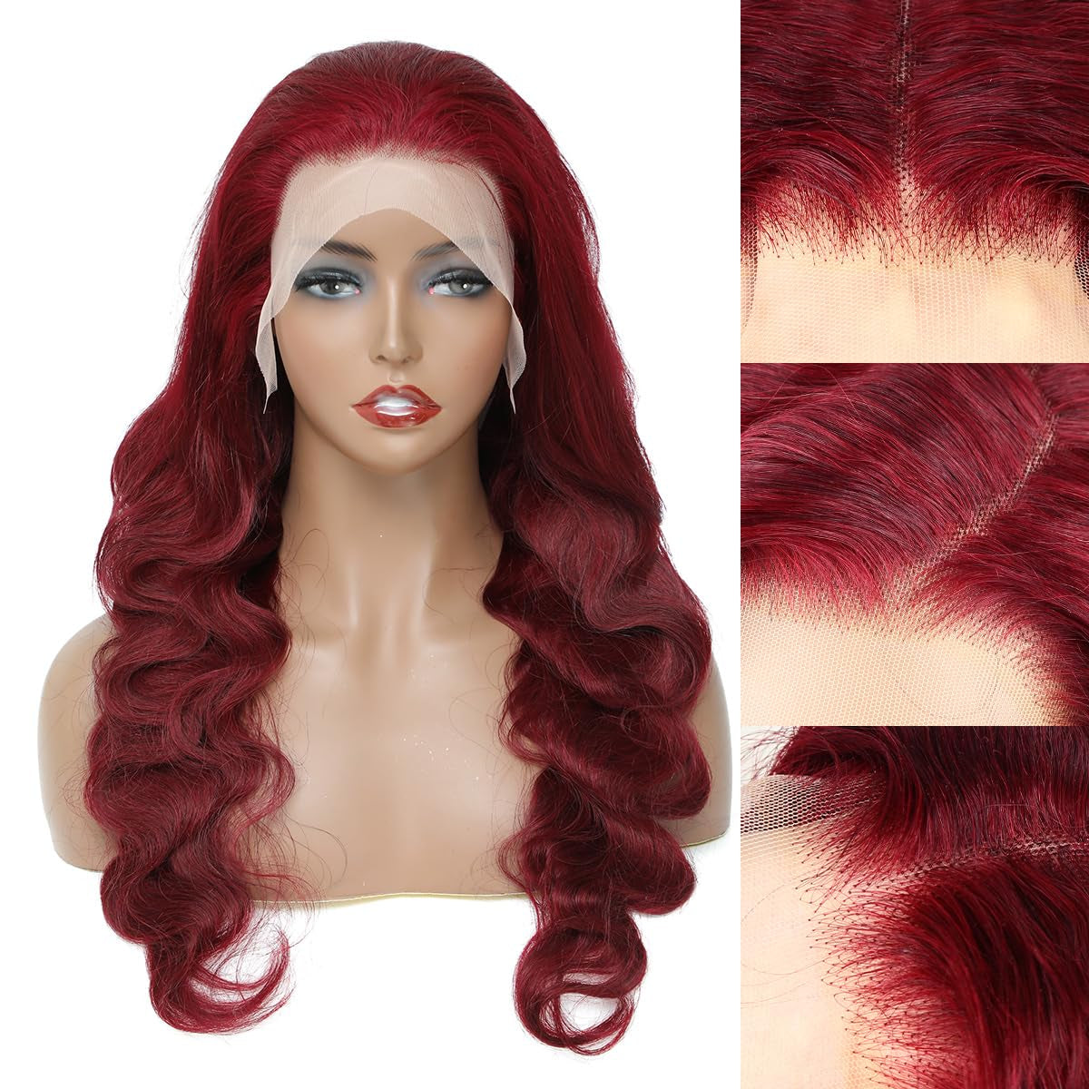 99J Burgundy Lace Front Wigs Human Hair 180% Density 13X4 HD Transparent Body Wave Lace Front Wigs Human Hair Pre Plucked with Baby Hair Wine Red Colored Lace Frontal Wig for Women