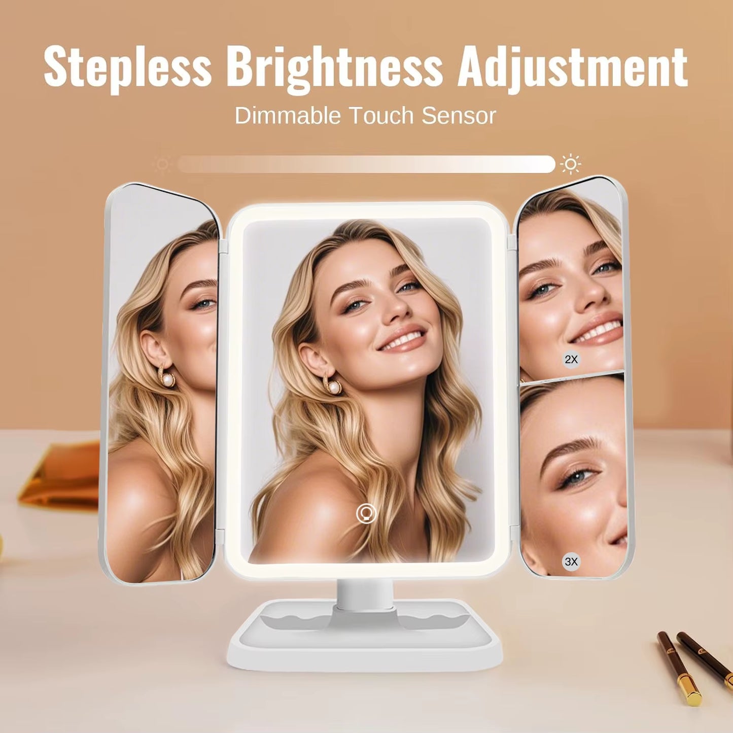 Trifold Makeup Mirror LED Lights Dorm Dressing Mirror Beauty Light up Your Fill Light with Smart Complementary Makeup Mirror Tri