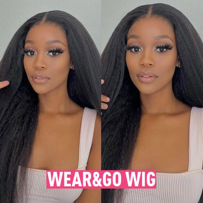 Wear and Go Glueless Wig 180% Density Kinky Straight 5X5 Hd Lace Closure Wigs Human Hair for Beginners Glueless Wigs Human Hair Pre Plucked Pre Cut Lace for Black Women Natural Color 30Inch