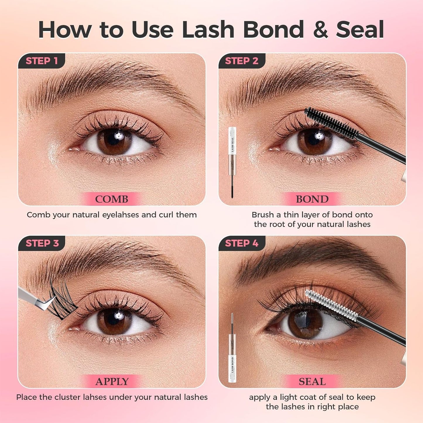 2 Pcs Lash Clusters Bond and Seal with 5Ml Cluster Eyelashes Remover Kit,  Eyelash Extension Bond and Seal, Lash Bond and Seal Waterproof (Bond+Seal+Remover)