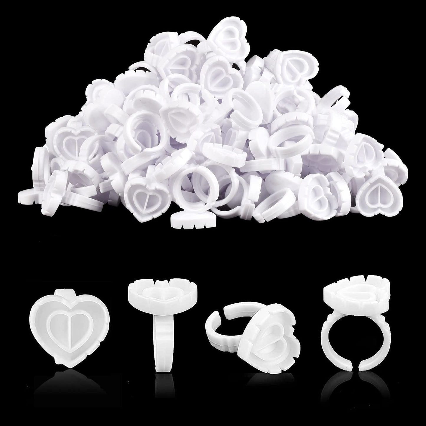 Glue Rings, 100PCS Glue Rings for Eyelash Extensions, Disposable Lash Glue Rings for Eyelash Extension Supplies, Heart Shaped Lash Glue Holder Rings for Lash Supplies