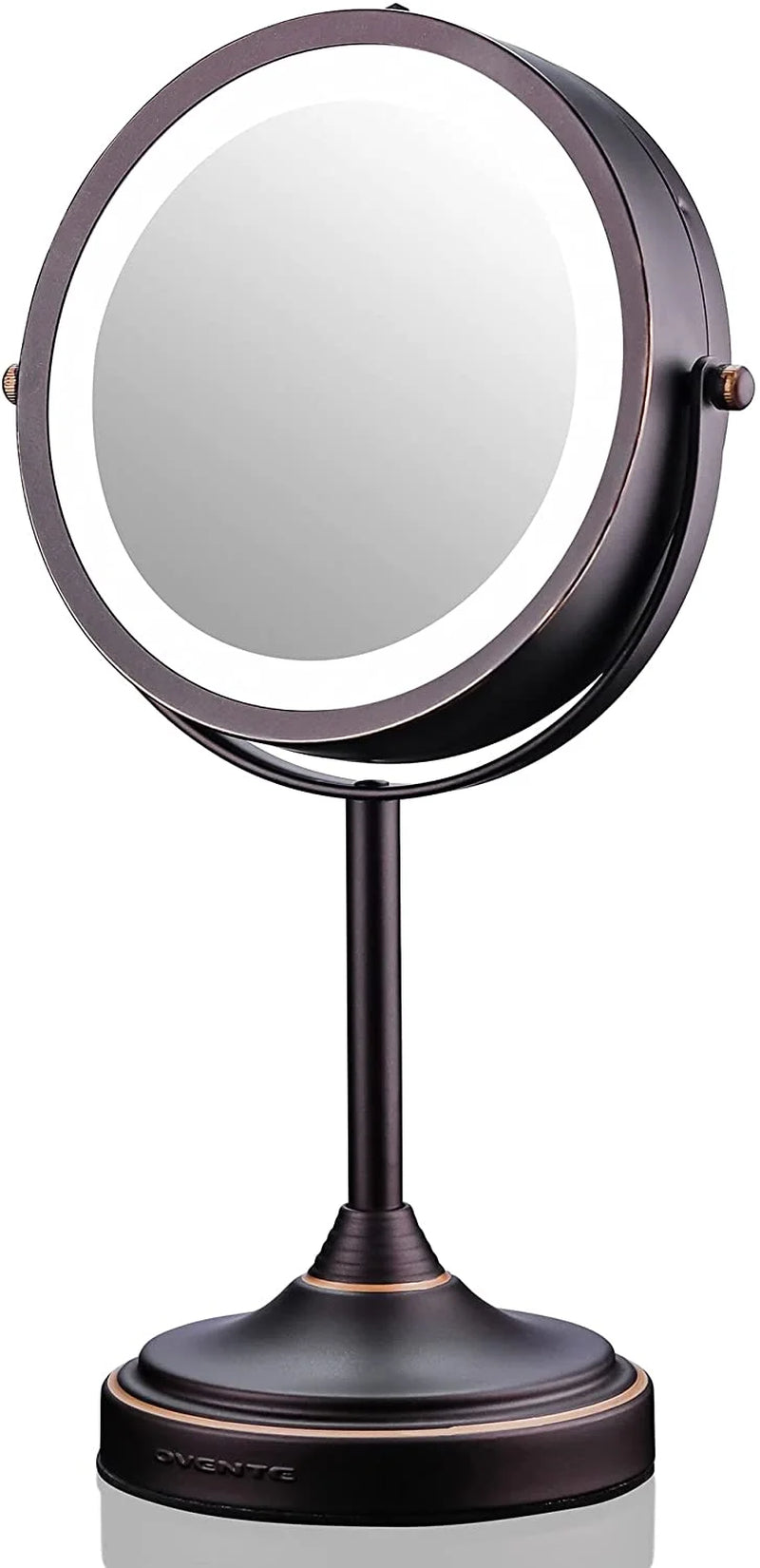 7'' Lighted Tabletop Makeup Mirror, 1X & 7X Magnifier, Spinning Double Sided round LED, Great for Vanity, Bath, & Bedroom, Battery Powered, Antique Bronze MCT70ABZ1X7X