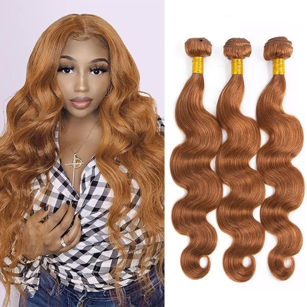 Body Wave 30# Light Brown Human Hair Bundles Unprocessed Brazilian Virgin Hair Bundles Natural Color 30# Light Brown Human Hair Quick Weave Hair Extension