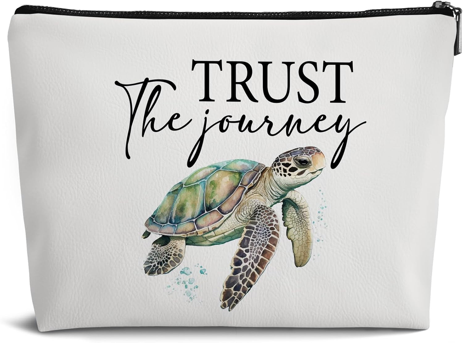 Sea Turtle Gifts for Women,Makeup Bag Gifts for Turtle Lovers,Trust the Journey Beach Leather Travel Makeup Pouch,Travel Organizer Pouch Small Makeup Bag for Purse