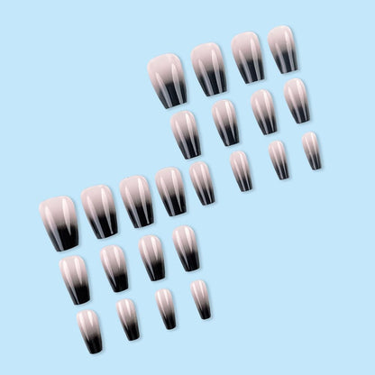 24 Pcs Black White Ombre Press on Nails Short Square -  Summer Fake Nails Press Ons Nails Tips Design Full Cover French False Nails Glue on Nails Stick on Nails Acrylic Nail Art DIY for Women