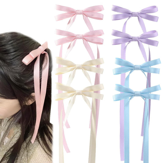 Double Hair Bows for Girls Cute Hair Clips for Women Long Tassel Hair Ribbon Hair Bow Clips Colorful Hair Ribbons Bows for Hair Clip Kawaii Hair Bow Clips Bowknot Metal Hair Barrettes Hair Accessories