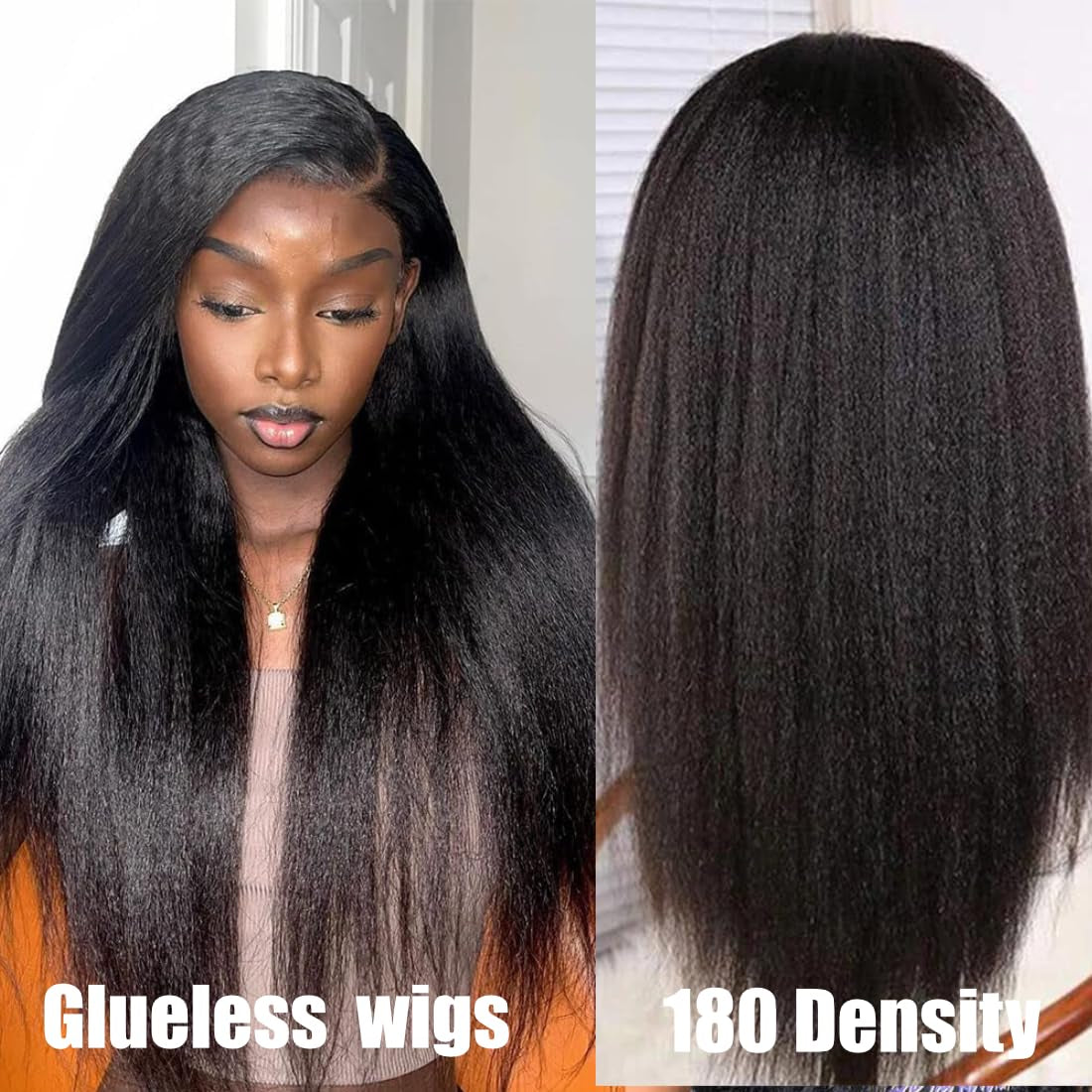 Wear and Go Glueless Wig 180% Density Kinky Straight 5X5 Hd Lace Closure Wigs Human Hair for Beginners Glueless Wigs Human Hair Pre Plucked Pre Cut Lace for Black Women Natural Color 30Inch