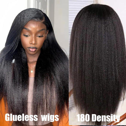 Wear and Go Glueless Wig 180% Density Kinky Straight 5X5 Hd Lace Closure Wigs Human Hair for Beginners Glueless Wigs Human Hair Pre Plucked Pre Cut Lace for Black Women Natural Color 30Inch