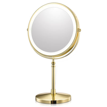 8 Inch Gold Makeup Mirror with Light USB Charging 10X Magnifying Vanity Mirror Backlit Adjustable Light Standing Cosmetic Mirror