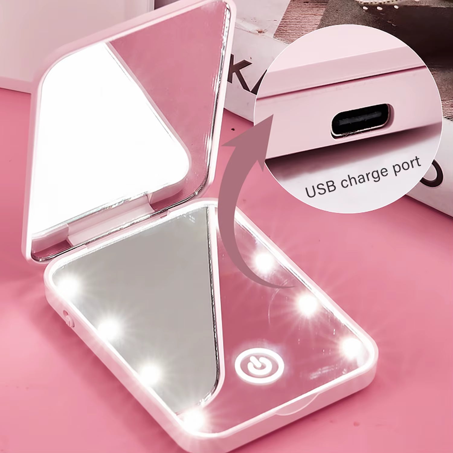 LED Makeup Mirror, Compact Small Folding Makeup Mirror, Portable Travel Makeup Mirror, Exquisite Women'S Gift