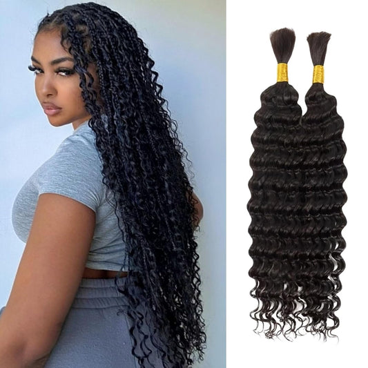 Human Braiding Hair 100G 24 Inch Bulk Deep Wave Human Hair for Braiding Boho Braids Human Hair for Bohemian Knotless Braids Micro Braiding Hair No Weft Human Hair Extensions Natural Black#