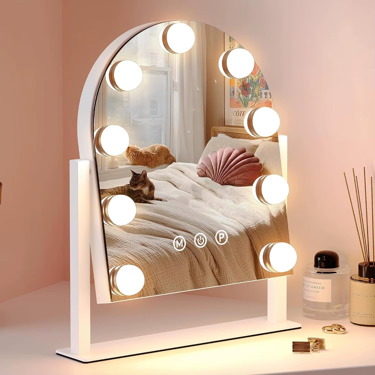 Makeup Mirror with Lights, Vanity Mirror with Lights, Lighted Makeup Mirror, 3 Color Modes, Dimmable Light,360° Rotation