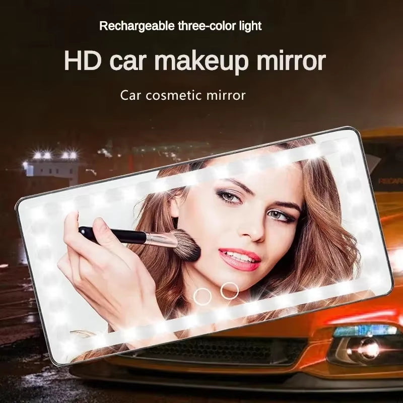 Car Sun Visor Vanity Mirror Cosmetic Mirror Rechargeable 3 Modes Makeup Mirror with Visor 60 Dimmable Clip-On Leds Light