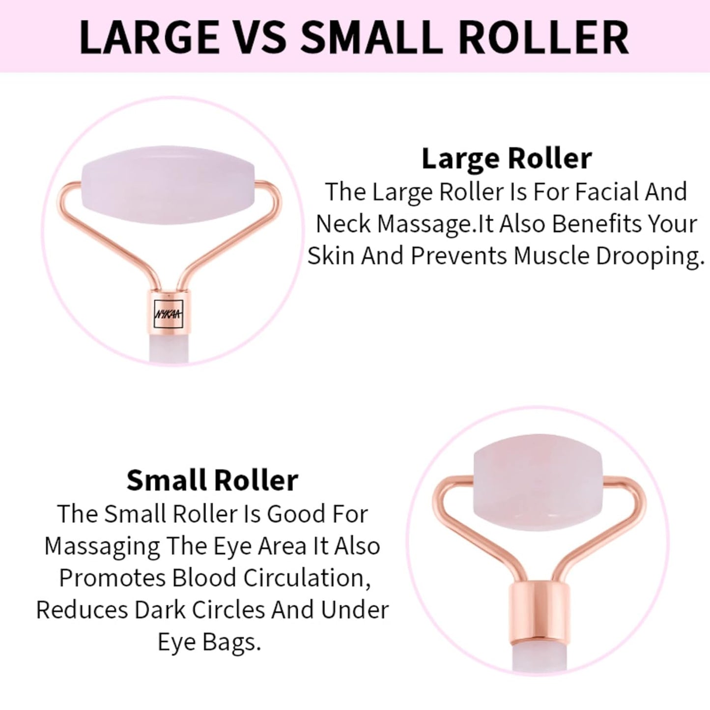 Face Massage Rollers - Enhances Glow and Firms Skin - Helps Absorb Facial Products - Releases Tension - Rose Quartz - 1 Pc