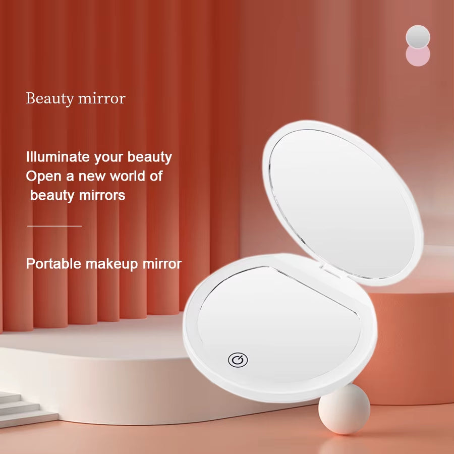 Mini Portable Folding LED Makeup Mirror with LED Light, Folding Travel Mirror, Compact Makeup Mirror, Handheld LED Light, 10X Ma