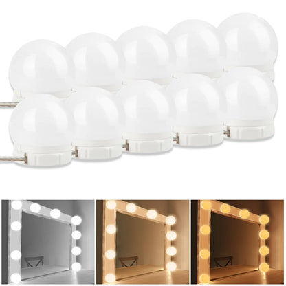 LED Vanity Mirror Lights Kit, Hollywood Style Vanity Lights With10 Dimmable Bulbs, Adjustable Color & Brightness, Power Plug