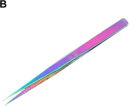 Tweezers, Stainless Steel Dazzling Makeup Eyelashes Home Tool Clip Precision Repair Tool - Multicolor E